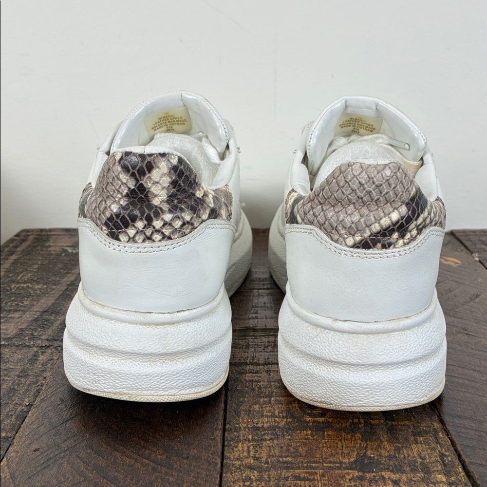Marc Fisher Women’s 7 Maggy White Leather Low-Top Chunky Sneakers Snakeskin Heel - Picture 4 of 8
